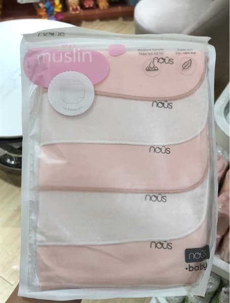 Set 5 khăn sữa màu hồng mix trắng
