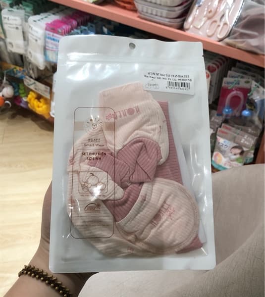 Set PK Mũ Bao Tay Chân Họa Tiết Hồng Candy