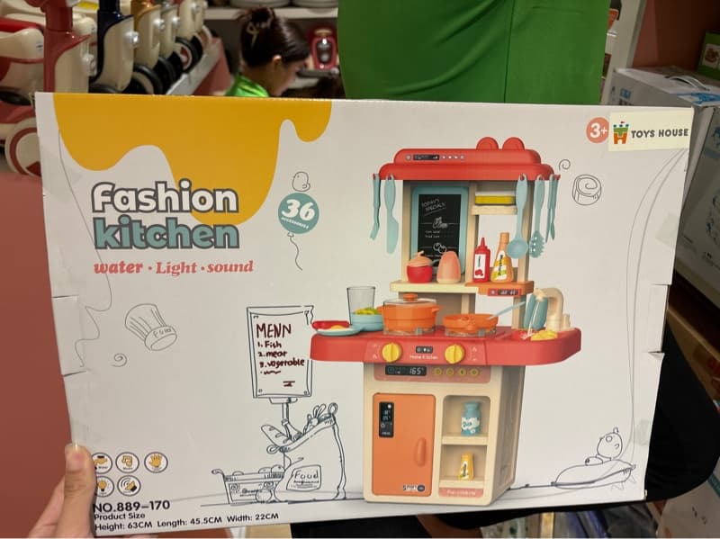 Bộ đồ chơi nhà bếp cho bé 36 chi tiết, có pin, cỡ lớn (cao 63cm), màu hồng