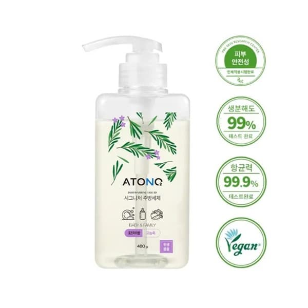 Nước rửa bình sữa & chén bát đậm đặc thuần chay cho bé Atono2 HQ hương thảo