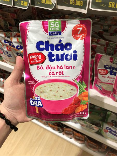 Cháo tươi Baby SGF Bò, đậu hà lan, cà rốt 240g (7m+)