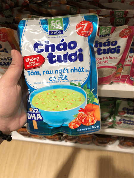 Cháo tươi Baby SGF tôm, rau ngót nhật, cà rốt 240g (7m+)