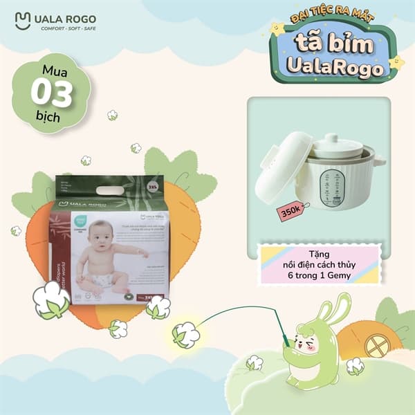 KM Tã Uala Rogo - Nồi Điện Cách Thủy 6in1 Gemy (Beige) 9135 (3 bịch)