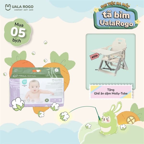 KM Tã Uala Rogo - Ghế ăn dặm đa năng Molly 1124 (5 bịch)
