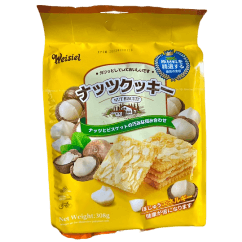 Bánh quy Weisiel phủ hạt macca (vàng) 308g*12