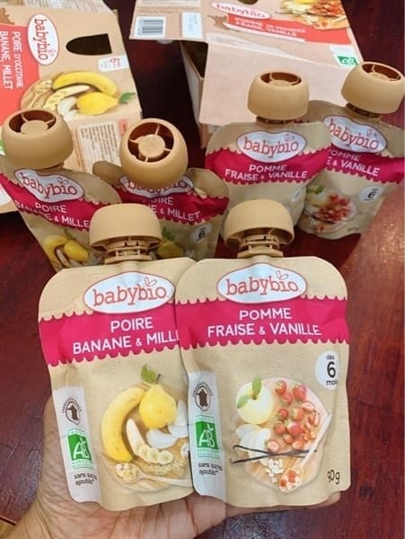 Trái cây nghiền hữu cơ cho bé vị dâu, táo, vani Babybio 90g (≥ 6 tháng)