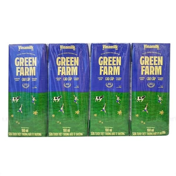 Sữa Tươi Tiệt Trùng Green farm 100% Ít Đường 180ml (12L/T)