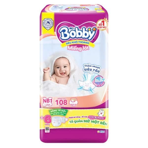 Miếng lót sơ sinh Newborn Bobby 1 108 miếng + 6 miếng