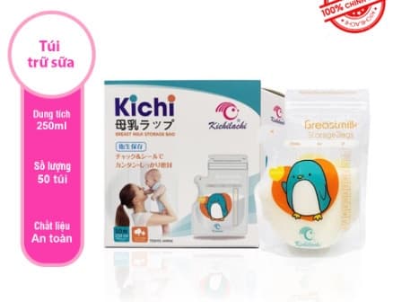 Túi trữ sữa cảm biến nhiệt Kichi có vòi 250ml cánh cụt ( 50 cái )