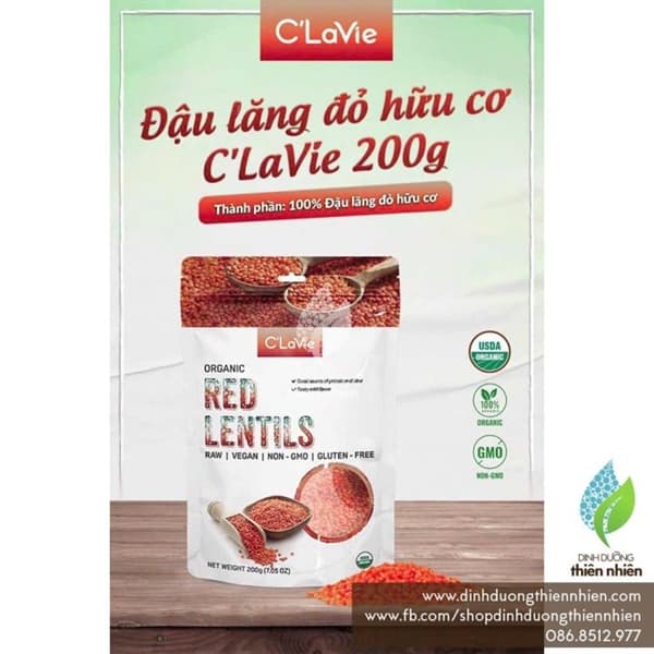 Đậu lăng đỏ hữu cơ C'LaVie 200g