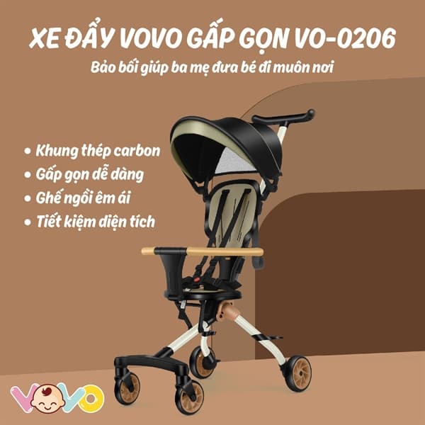 Xe đẩy gấp gọn Vovo Xanh VO-0206 (CHIẾC)
