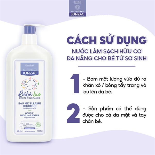 Nước làm sạch da hữu cơ đa năng cho bé Jonzac Bebe bio 500ml