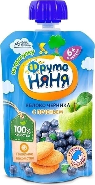 TRÁI CÂY NGHIỀN FRUTO NYANYA TÁO+VIỆT QUẤT+BÁNH QUY 6M GÓI 90GR