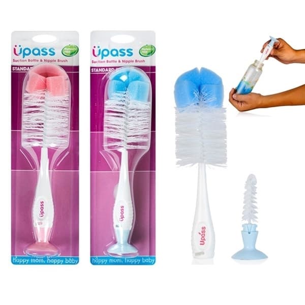 BỘ CỌ BÌNH SỮA & NÚM TI CÓ ĐẾ HÚT CHÂN KHÔNG (hồng) UP7004NH