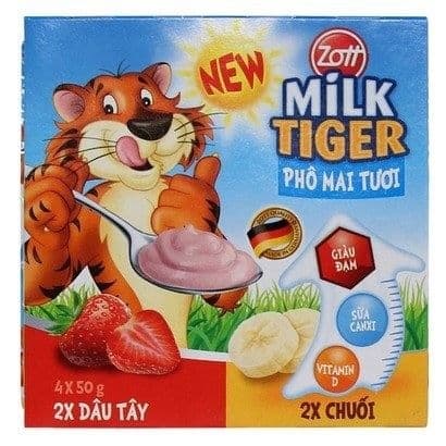Phô Mai Tươi Milk Tiger hương Dâu - Chuối (4*50Ggr)