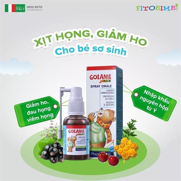 Xịt họng giảm ho Golanil Junior Pharmalife 30mL