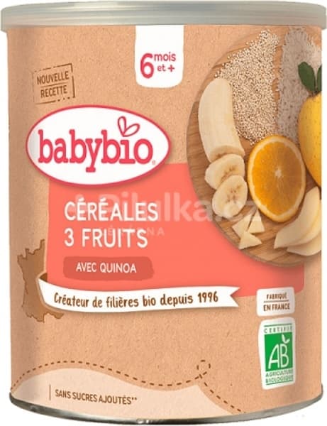 BỘT ĂN DẶM VỊ CHUỐI,CAM,LÊ BABYBIO CÉRÉALES 3 FRUITS 220G,- PHÁP.