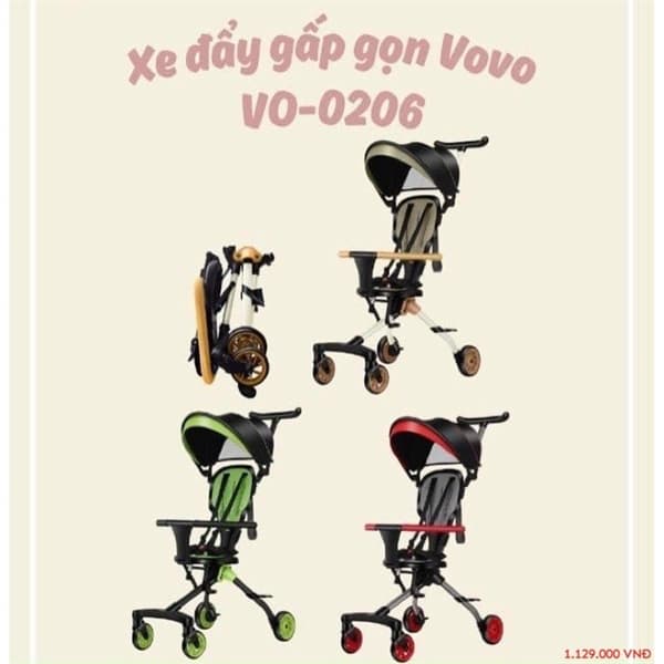 Xe đẩy gấp gọn Vovo đỏ, vàng , xanh