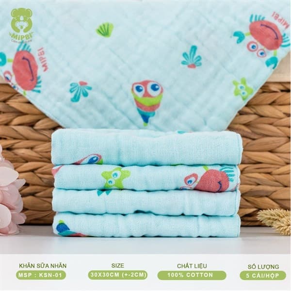 KHĂN GẠC SỮA NHĂN 6 LỚP 30*30CM 5 CÁI MIPBI