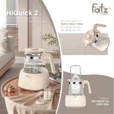 Máy đun và hâm nước pha sữa thủy tinh HiQuick 2 FB3703HB