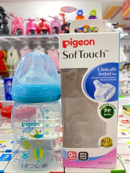 Bình sữa PP Plus 160ml họa tiết màu xanh