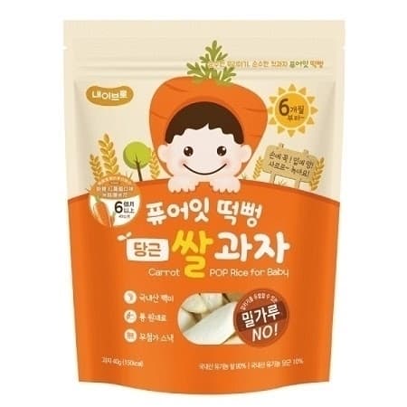 NAEBRO BÁNH GẠO LỨT HỮU CƠ PURE EAT VỊ CÀ RỐT DẠNG THANH 30G CHO BÉ 6M+