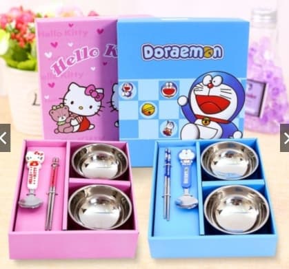 Set bát đũa innox WINNIE THE POOTH Gấu,Kitty,Doremon