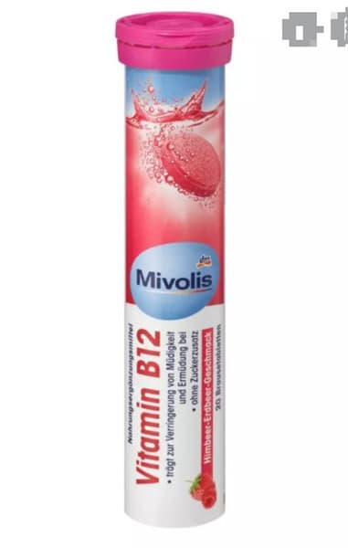 Viên Sủi Mivolis Đức- Vitamin B12 20V (Dâu)