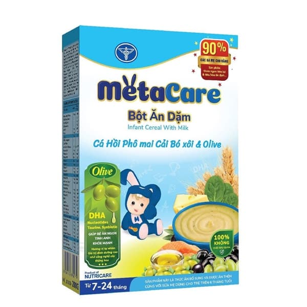 Bột ăn dặm Metacare Cá Hồi Phô Mai Cải Bó Xôi & Olive