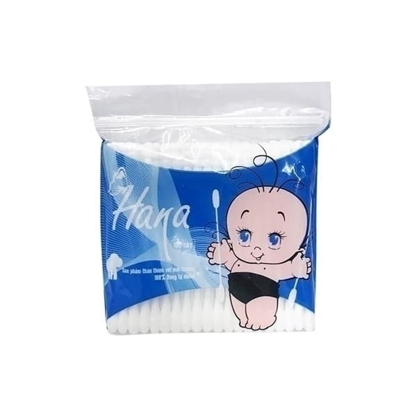 TĂM BÔNG TRẺ EM LÕI NHỰA GÓI 100 CÂY ĐẦU XOẮN HANA 100 CÂY