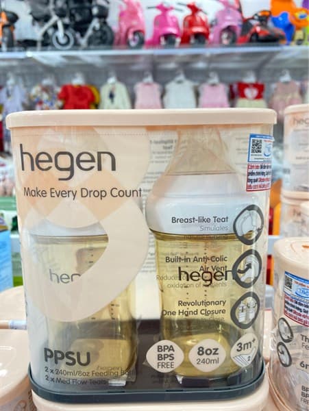 Bình sữa Hegen PPSU 240ml núm ti size M dành cho bé 3-6 tháng tuổi (Sét 2 Bình)