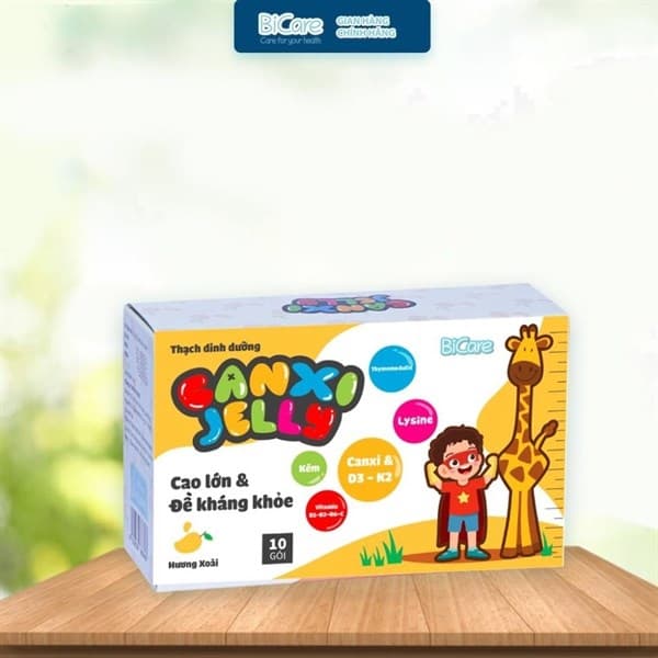 Thạch Canxi Jelly BICARE giúp bé cao lớn & đề kháng khoẻ ( hương dâu , hộp 10 gói )