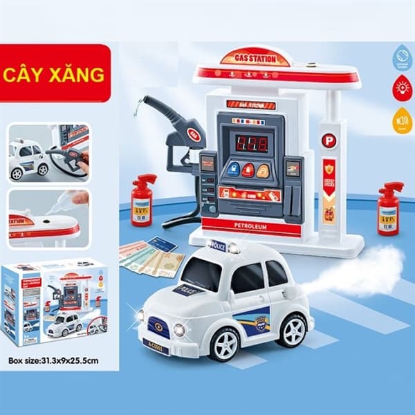 Xe ô tô đồ chơi trẻ em mô hình trạm xăng có đèn nhạc và khói H375A
