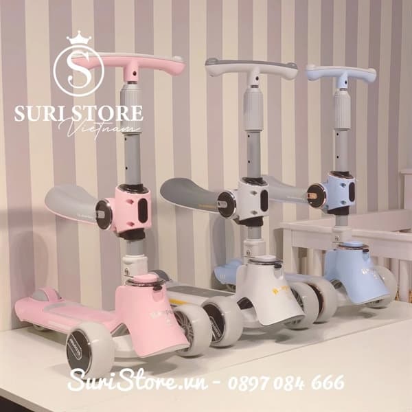 Honper - Xe Scooter có đèn nhạc -Trắng Ghi