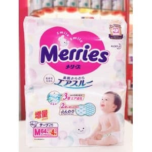 Bỉm/Tã Merries Nội Địa cộng miếng full size Dán/Quần (kiện 2 bịch)