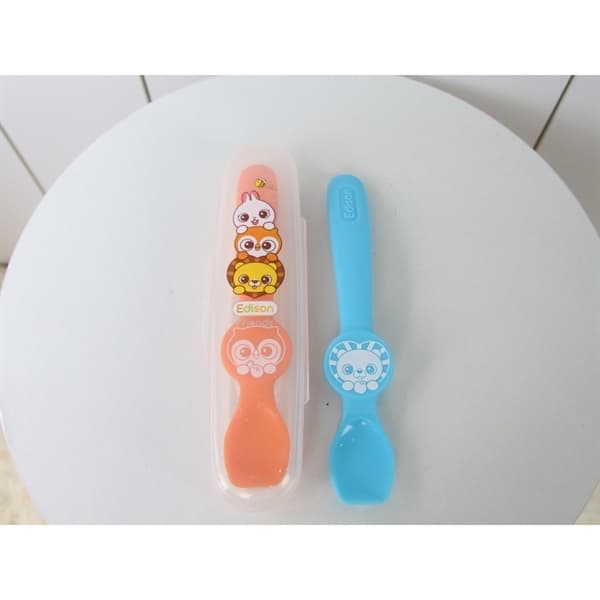 Set 2 thìa Silicon hình Cú, Sư tử, nhãn hiệu Edison