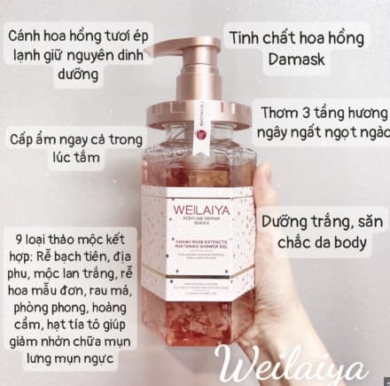 SỮA TẮM TRẮNG DA CÁNH HOA HỒNG WEILAIYA TỦY MẬT HOA HỒNG DAMASK WEILAIYA GRAND ROSE EXTRACTS WHITENING SHOWER GEL CHAI 450ML