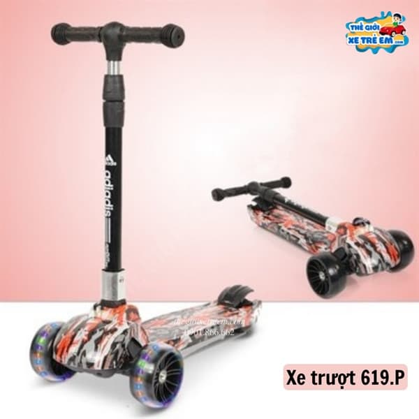 Xe trượt 3 bánh (619P), sơn 3D, bánh PU đèn ( có thắng)