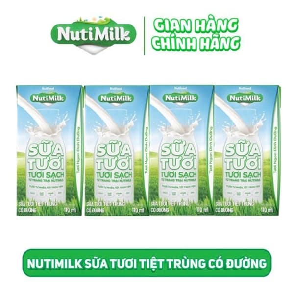 Sữa Tươi Tiệt Trùng Nutimilk Có Đường 110ml xanh