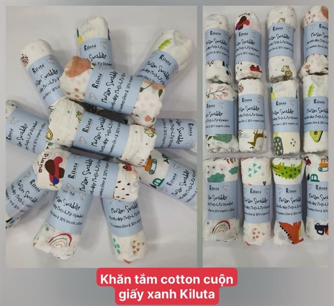 Khăn tắm cotton cuộn giấy xanh Kiluta