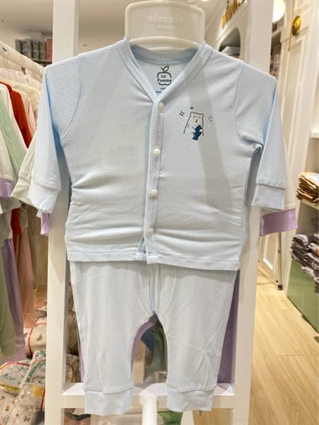Bộ dài tay La Pomme cúc thẳng Gấu và cá nhỏ - Newborn Xanh