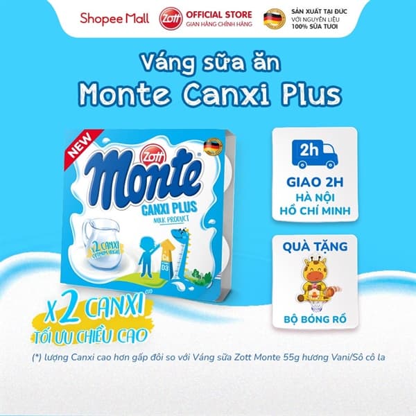Váng Sữa Monte Canxi PLus 50g (1 lốc/ 4 vỉ)