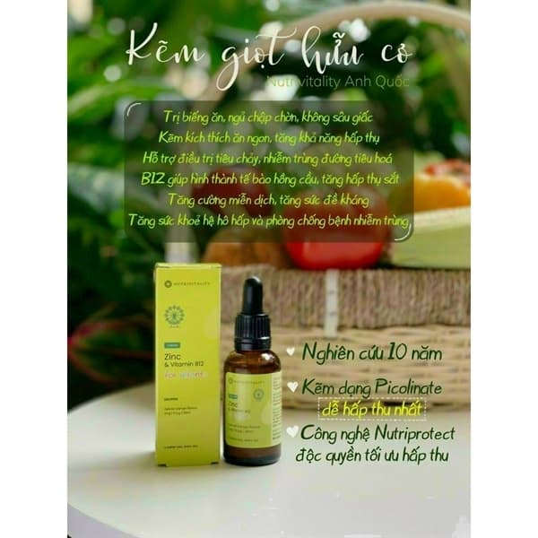 Kẽm Zin C & vitamin B12 Nutruvitality (30ml)