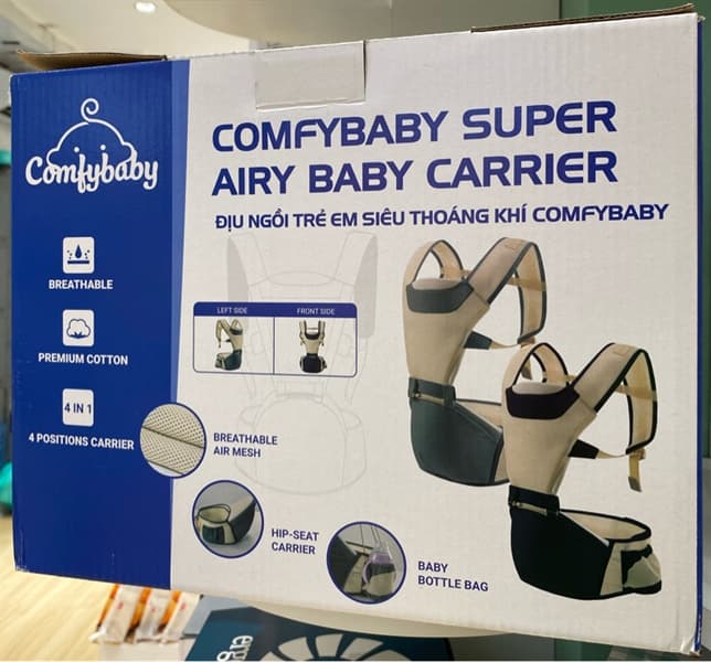 Địu ngồi có Hipseat siêu thoáng khí COMFYBABY YD-906, màu ghi, có nệm