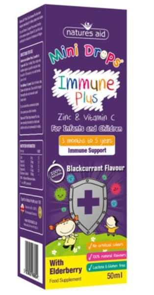 NATURES AID MINI DROP IMMUNE PLUS GIÚP BỔ SUNG KẼM, VITAMIN C TĂNG SỨC ĐỀ KHÁNG CHO BÉ 50ML
