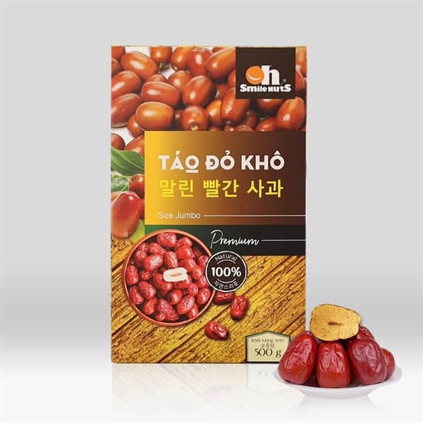 TÁO ĐỎ KHÔ SIZE JUMBO OH SMILENUTS HỘP GIẤY 500GR