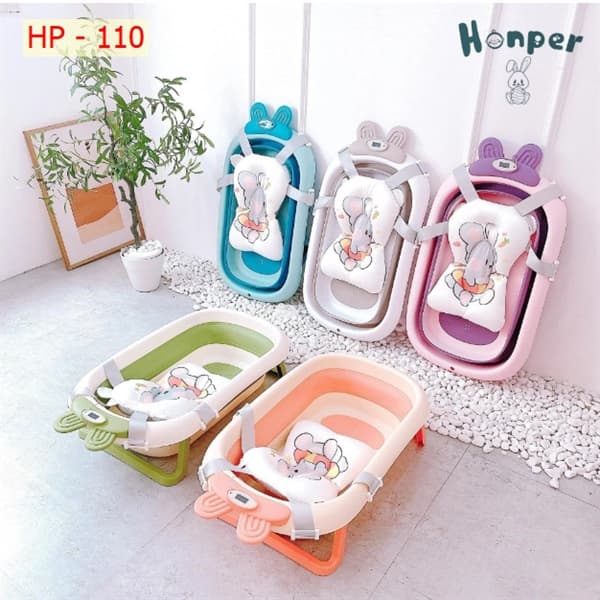Chậu tắm gấp gọn HONPER hình thỏ HP110 kèm Phao-có Nhiệt Kế (đủ màu)