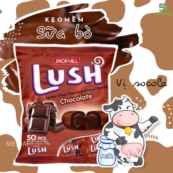 Kẹo Lush Sữa hương Socola Gói 140gr