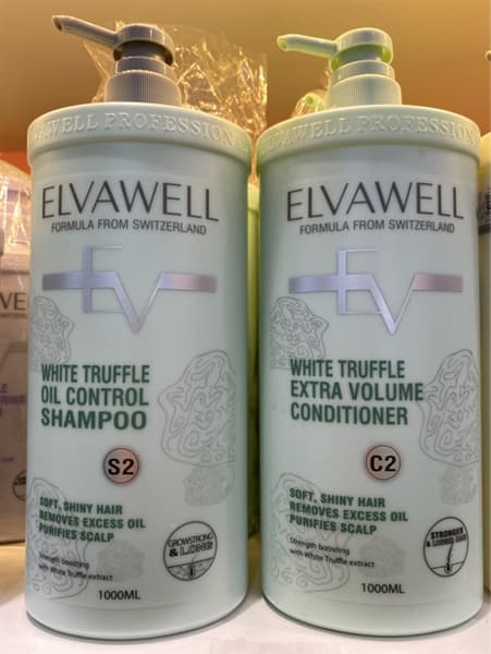 Cặp Gội xả Elvawell xanh 1000ml giảm rụng tóc do nhiều dầu S2 + C2