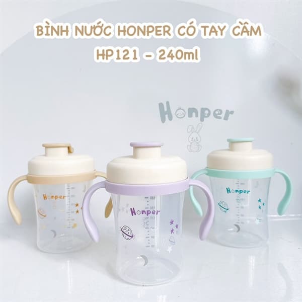 Bình uống nước Honper có dây đeo 240ml (mix 3 màu) HP-121